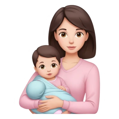 brunette mother holding baby in pastel pink outfits sticker