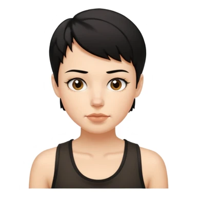 a white woman with short tomboy black hair with mole on top of her lip wearing men's black tank top sticker