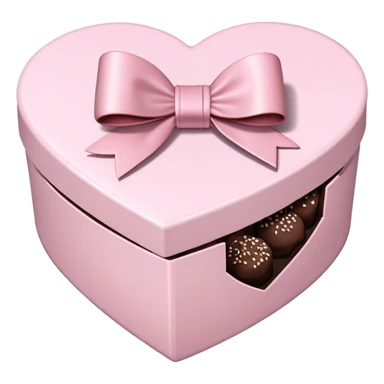 pale pink heart box, pale pink bow, filled with chocolates inside sticker