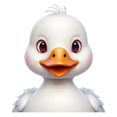 Cinematic Comical White Duck Portrait Emoji, Head tilted dramatically with an exaggeratedly amused expression, featuring a striking, glossy white plumage with a quirky red bill, wide, expressive eyes filled with playful disbelief, Simplified yet hilariously expressive features, highly detailed, glowing with a slightly sassy glow, high shine, dramatic yet playful, stylized with an air of cheeky mischief, bright and endearing, soft glowing outline, capturing the essence of a spirited and over-the-top duck, so meme-worthy it feels like it could quack its way into internet fame instantly! sticker