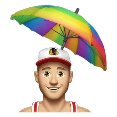 Jonathan Toews as beach bum under rainbow umbrella sticker
