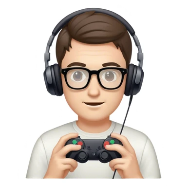 Muchacho guapo tez clara con lentes con audífonos jugando playstation sticker