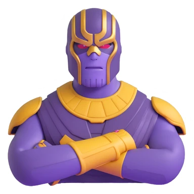 Purple villain Thanos wearing red Squid Game guard mask sticker