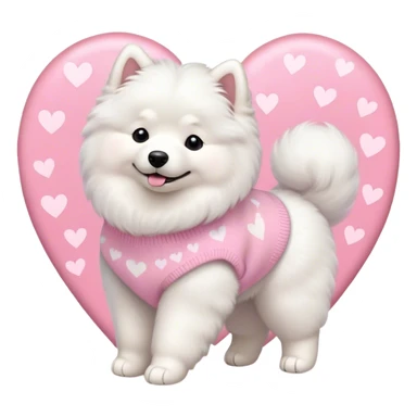 Samoyed in a pastel sweater with hearts is walking sticker