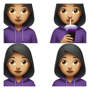 Girl wearing black hoodie drinking purple boba sticker