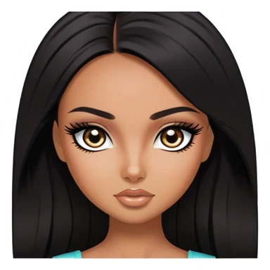 straight dark hair, pretty eyes, black eyeliner, pretty bratz baddie sticker