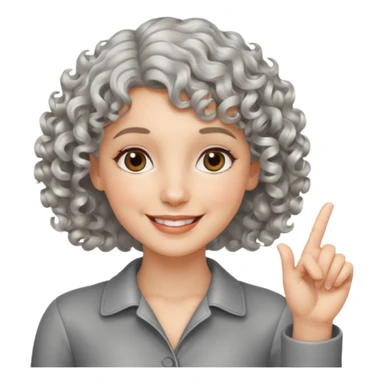 silver, short, wavy-haired with curls, smiling pretty lady, hopeful,  2 fingers up


 sticker