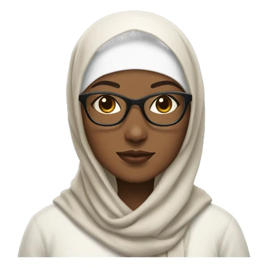 brown woman in hijab with glasses and her white cat but the cat doesn't have glasses sticker