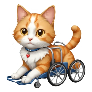disabled orange tabby and white small cat using cat wheelchair sticker