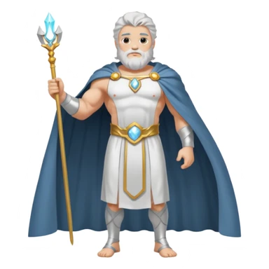 fullbody silverhair shirtless god ZEUS, white robe over shoulder and cape, standing still sticker