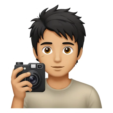 a man with black messy hair taking a photo sticker
