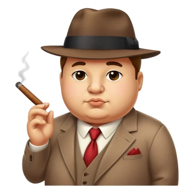 cute chubby mafia boss with fedora hat and tiny cigar sticker