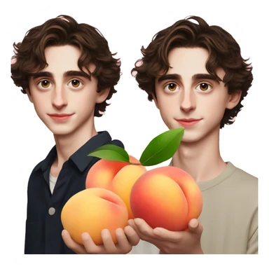 timothée chalamet holding a peach sticker