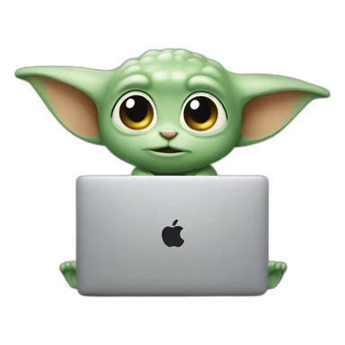 grogu with macbook sticker