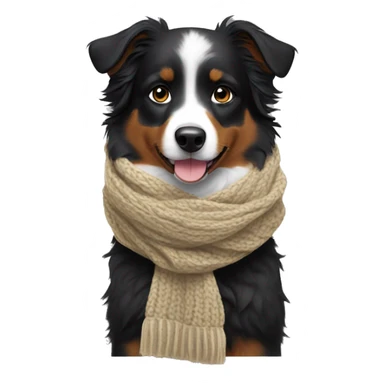 Small black australian shepherd dog wearing a knit scarf sticker