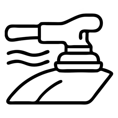 outlined icon of a polishing machine on a glossy black hood, metallic details, soft waves of shine, clean lines, modern and simple sticker