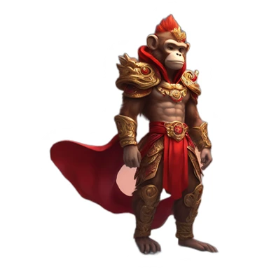 Monkey King with Red Cape stand on a cloud，full body，upward view，cyberpunk style sticker