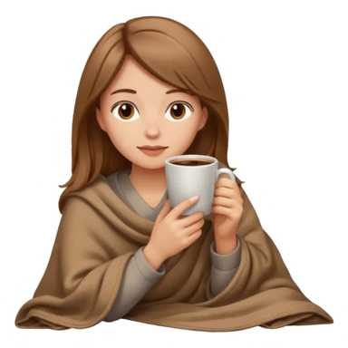 Beige Brown hair Girl drinking coffee, with a cozy blanket sticker