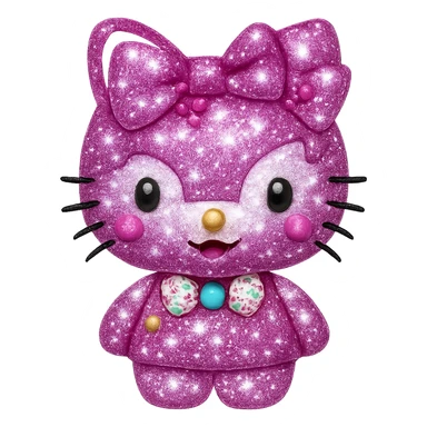 Add even more sparkling glitter to Hello Kitty, make the glitter extra shiny and prominent, keep the emoji style, no background. sticker