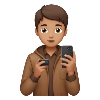 boy in brown clothes taking a photo with phone sticker
