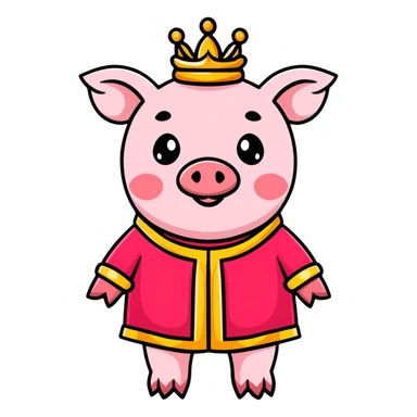 Pink pig wearing a golden crown and royal red robe, Technoblade sticker