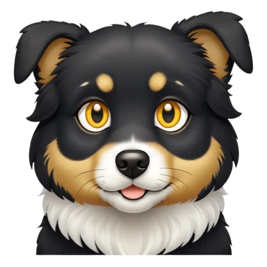 Black dog with white chest sticker