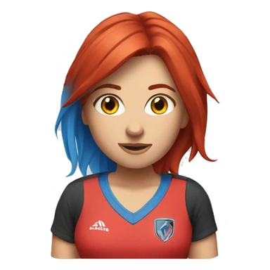 a female esports coach with red hair and blue shirt.  sticker