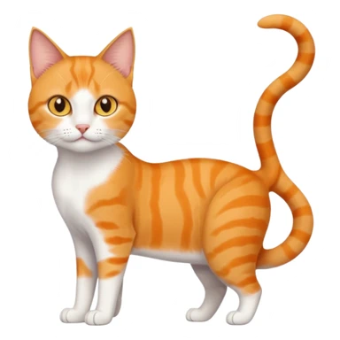 full body orange domestic shorthair slim cat with yellow/orange eyes paw being white and the other being half sticker