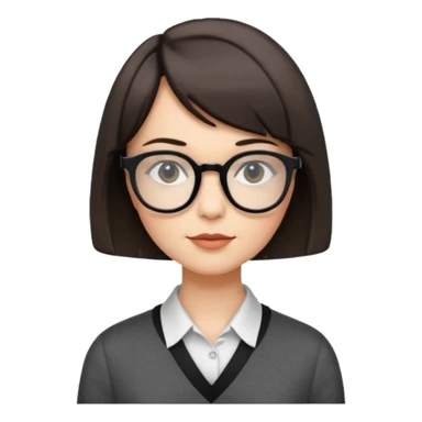 woman petite bob haircut wears dark squarish glasses, classic clothes sticker