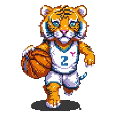 cartoon tiger playing basketball pixel art sticker