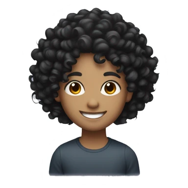 Black curly hair with light skin and smiling sticker
