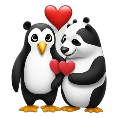 piguin-holding-hands-panda-heart sticker