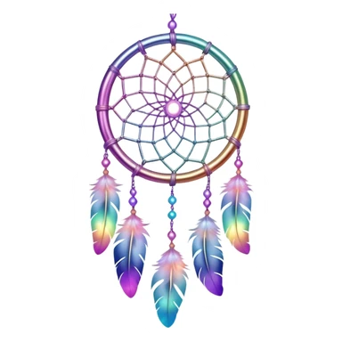 Iridescent pastel rainbow colorful transparent bright light luminescent dream-catcher hanging from an iridescent chain sticker