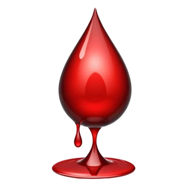 single blood drop emoji sculpted from dark liquid metal, glossy surface, dramatic reflections, futuristic minimal 3D style, isolated on white sticker
