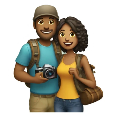 Create an emoji of couple travellers who love road trip and female has a dslr in hand sticker