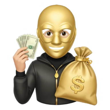 Robber emoji holding a 💰 wearing a mask that is made of robber suit without showing his hand the 💰 need to be in the left sticker