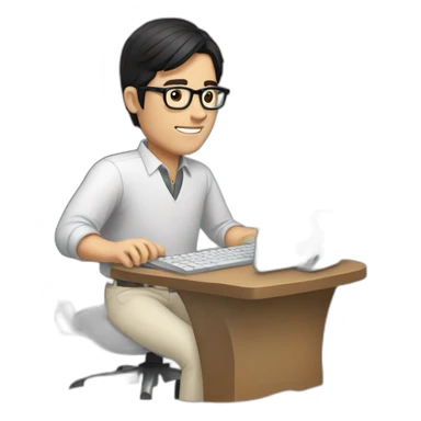 black haired white man with glasses typing in a computer sticker