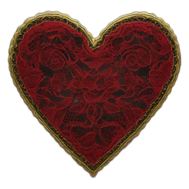 red lace on black leather heart with gold border sticker