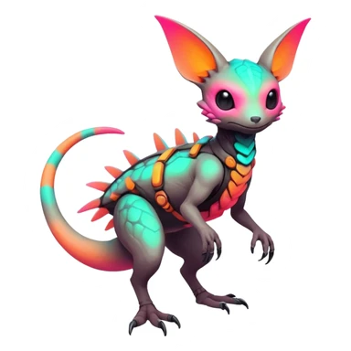 futuristic lush warm-colored neon-colored Fakémon-Trico-creature (full body) sticker