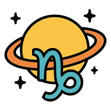 Minimalist Capricorn glyph with Saturn in background, celestial theme sticker