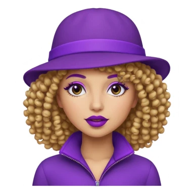 curly haired female with purple hat sticker