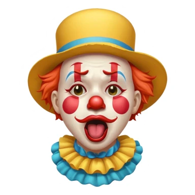 exhausted clown yawning, wilted flower on hat, pale face paint, playful yet tired, modern emoji style sticker