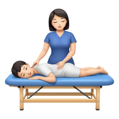 Large breasted asian woman gives a massage to a boy on a massage table sticker