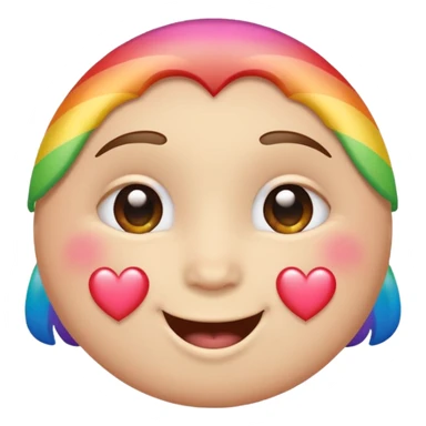 Blushing happy face with rainbow hearts sticker