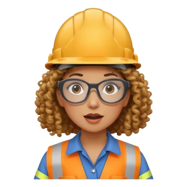 surprised construction worker curly haired woman wearing ppe sticker