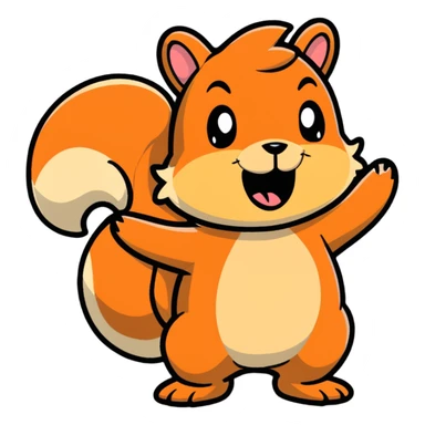 Cartoon squirrel with proper squirrel head shape, bushy tail, big front teeth, and massive exaggerated drool pouring from mouth, extremely hungry look sticker
