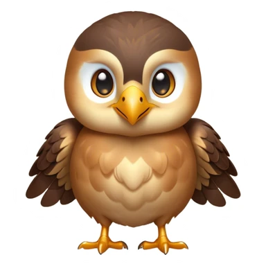 Cinematic Cute Hawk Portrait Emoji, Head tilted playfully and inquisitively, featuring a compact, streamlined form with a delicately curved beak and round, sparkling eyes full of curious charm, Simplified yet irresistibly adorable features, highly detailed, glowing with a warm, inviting glow, high shine, affectionate and lively, stylized with a touch of whimsical aerial grace, soft glowing outline, capturing the essence of a mischievous yet endearing hawk that seems as if it could swoop out of the screen into your heart! sticker