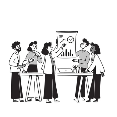 Stylish office team meeting concept with a playful, cartoonish vibe sticker