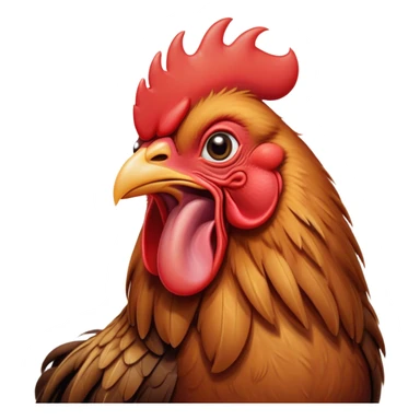 Cinematic Cute Yawning Brown Rooster Portrait Emoji, Head tilted slightly with a dramatic, wide-open yawn, showcasing a soft, downy brown plumage with a subtle red comb and drooping wings, round warm eyes barely open in drowsy contentment, Simplified yet irresistibly adorable features, highly detailed, glowing with a soft, cozy glow, high shine, relaxed yet expressive, stylized with a touch of whimsy, bright and endearing, soft glowing outline, capturing the essence of a sleepy yet affectionate rooster, so drowsy it feels like it could stretch out of the screen and curl up for a nap! sticker