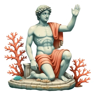 sunken greek statue, include water and coral in the sea sticker